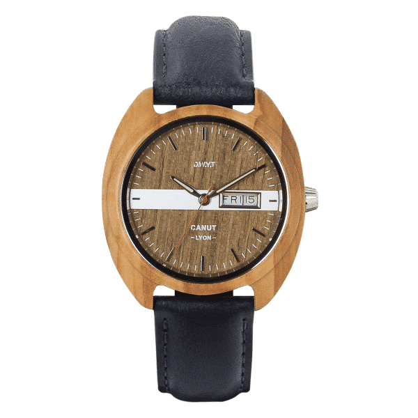 Montre vintage homme Canut avec bracelet en cuir lisse bleu minuit