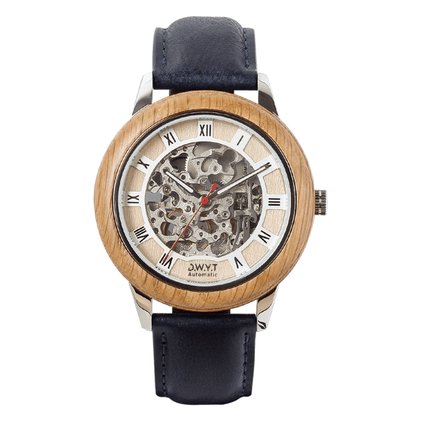 Montre squelette homme Constantin avec bracelet cuir lisse bleu minuit