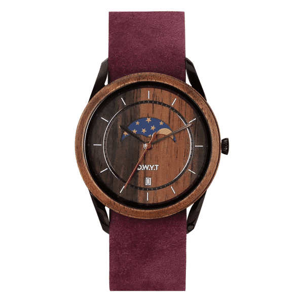 Montre phases de lune New Moon avec bracelet nato violet prune