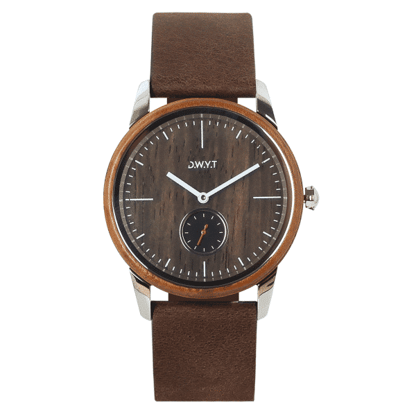 Montre en bois pour homme Talang avec bracelet en cuir grainé marron cacao