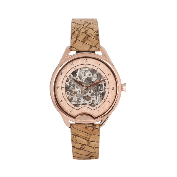 Montre squelette femme Odyssey Rosegold avec bracelet vegan en liège